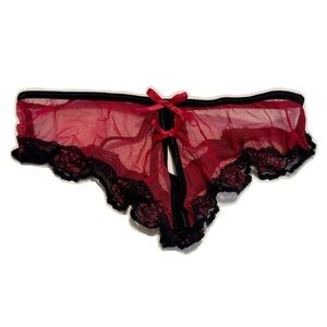 Red and Black Crotchless and Caged Back Panties